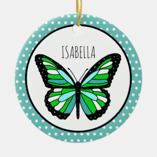 Butterfly Polka Dot Personalized Christmas Ceramic Ornament