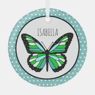 Butterfly Polka Dot Personalized Christmas Glass Ornament