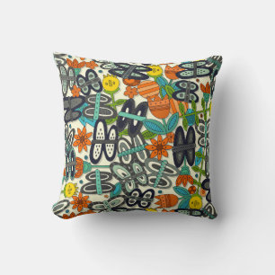 butterfly pop garden orange throw pillow