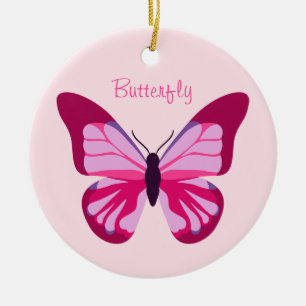 Butterfly Pretty Pink Purple Ceramic Ornament