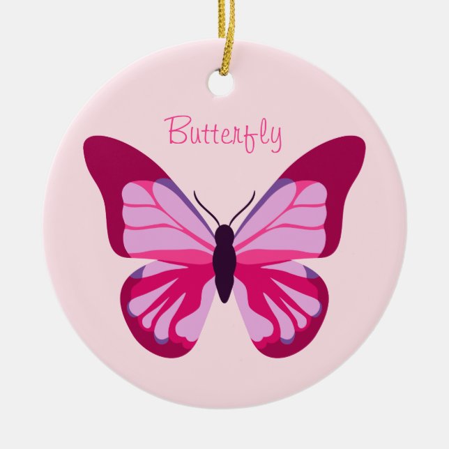 Butterfly Pretty Pink Purple Ceramic Ornament (Front)