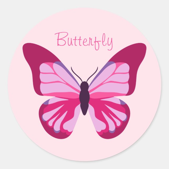 Butterfly Pretty Pink Purple Classic Round Sticker (Front)