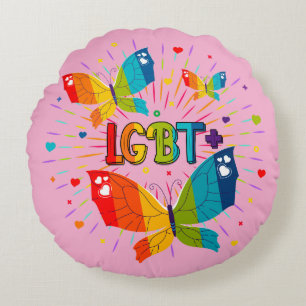 Butterfly Pride Love is Love LGBT Awareness Round Pillow
