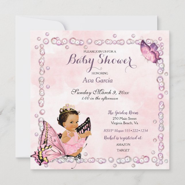 Butterfly Princess Baby Girl  Invitation (Front)