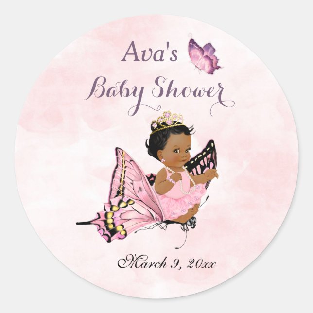 Butterfly Princess Baby Girl Pink Classic Round St Classic Round Sticker (Front)