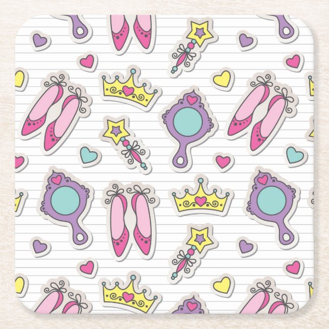 butterfly princess pattern square paper coaster (Front)