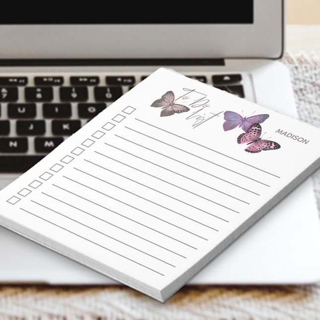 Butterfly Purple and Grey Personalized Checklist Notepad (Creator Uploaded)