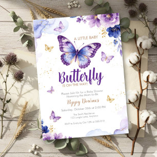 Butterfly Purple Blue Floral Baby Shower Invitation