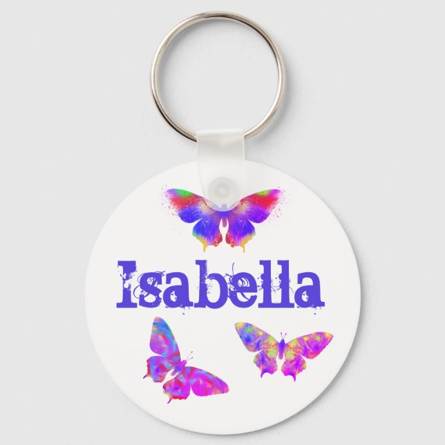 Butterfly Purple Pink Colourful for Girls Add Name Keychain (Front)