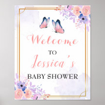 Butterfly Purple Pink Girl Baby Shower Welcome