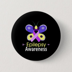 Butterfly Purple Ribbon Epilepsy Awareness Support 2 Inch Round Button