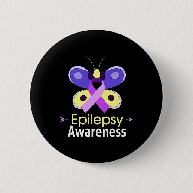 Butterfly Purple Ribbon Epilepsy Awareness Support 2 Inch Round Button (Front)