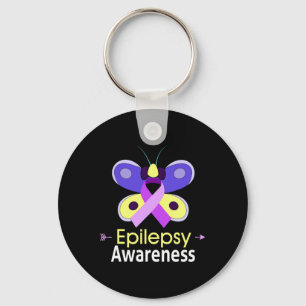 Butterfly Purple Ribbon Epilepsy Awareness Support Keychain