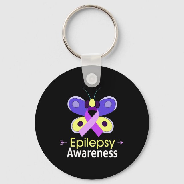 Butterfly Purple Ribbon Epilepsy Awareness Support Keychain (Front)