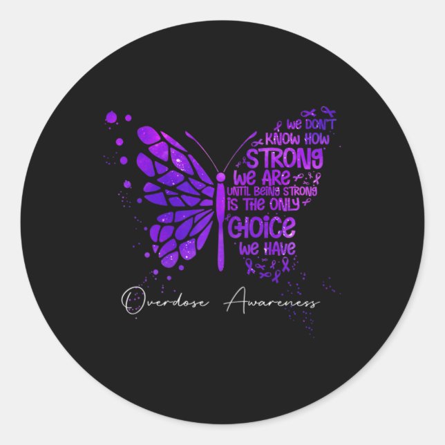 Butterfly Purple Ribbon Overdose Awareness  Classic Round Sticker (Front)