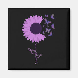 Butterfly Purple Ribbon Sunflower Magnet