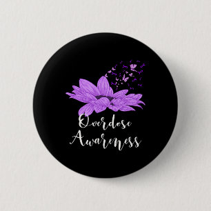 Butterfly Purple Ribbon Sunflower Overdose Awarene 2 Inch Round Button