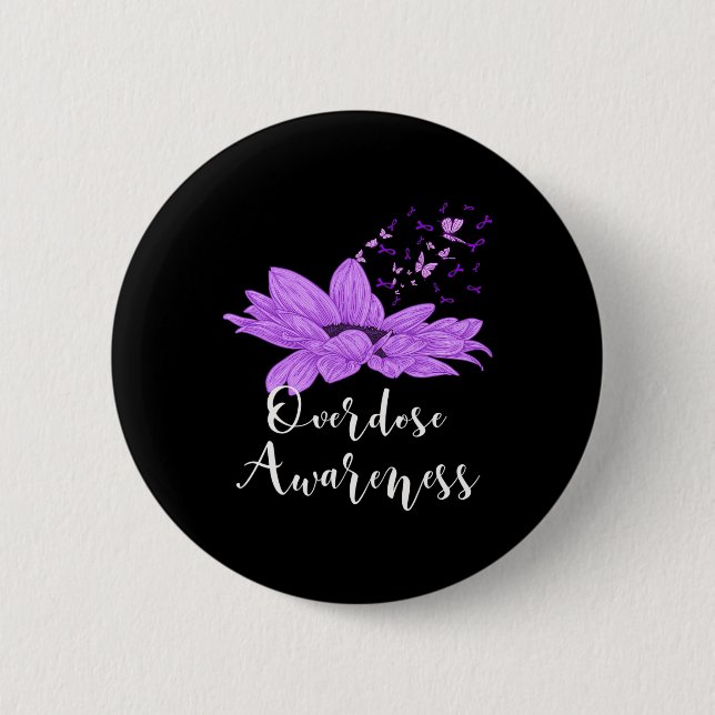 Butterfly Purple Ribbon Sunflower Overdose Awarene 2 Inch Round Button (Front)