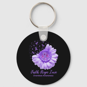 Butterfly Purple Ribbon Sunflower Overdose Awarene Keychain