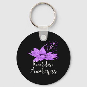 Butterfly Purple Ribbon Sunflower Overdose Awarene Keychain