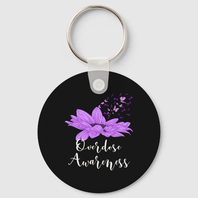 Butterfly Purple Ribbon Sunflower Overdose Awarene Keychain (Front)