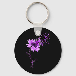 Butterfly Purple Ribbon Sunflower Overdose Awarene Keychain