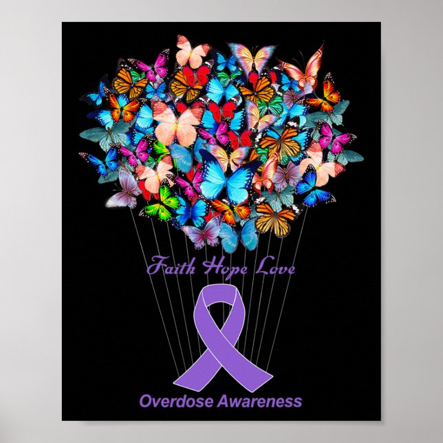 Butterfly Purple Ribbon Sunflower Overdose Awarene Poster (Front)