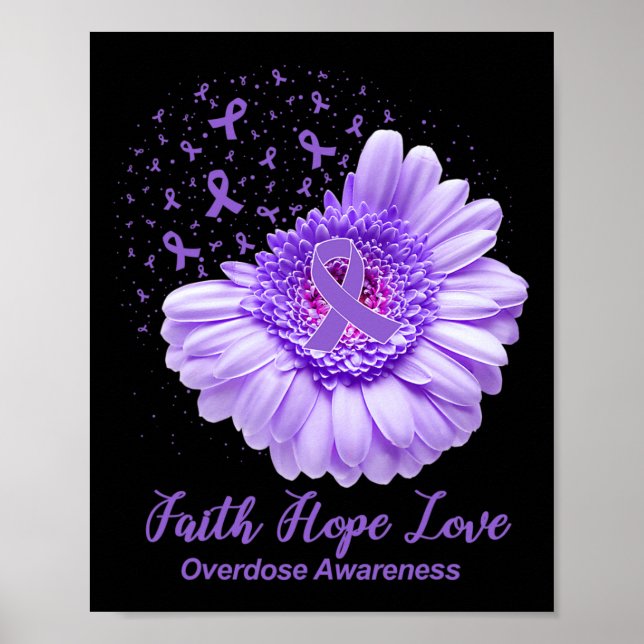 Butterfly Purple Ribbon Sunflower Overdose Awarene Poster (Front)