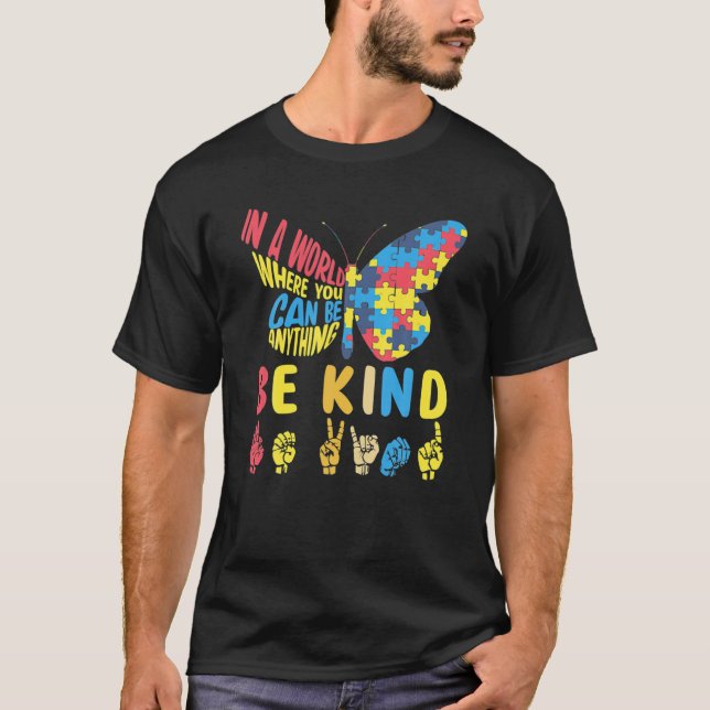 Butterfly Puzzle Be Kind Sign Language Hand Autism T-Shirt (Front)
