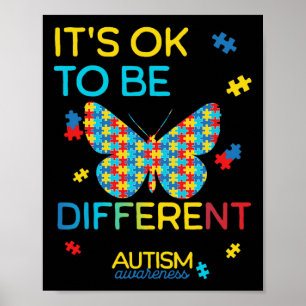 Butterfly Puzzle Its Ok To Be Different Autism Awa Poster