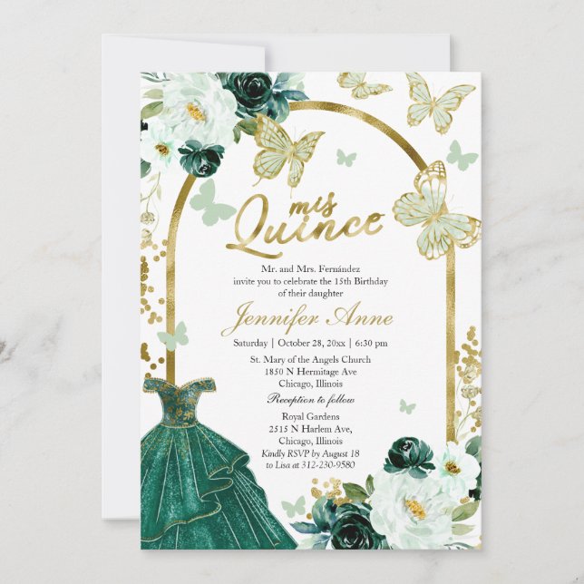 Butterfly Quince Bilingual Invitations (Front)