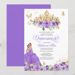 Butterfly Quinceañera + Purple Watercolor Flowers Invitation