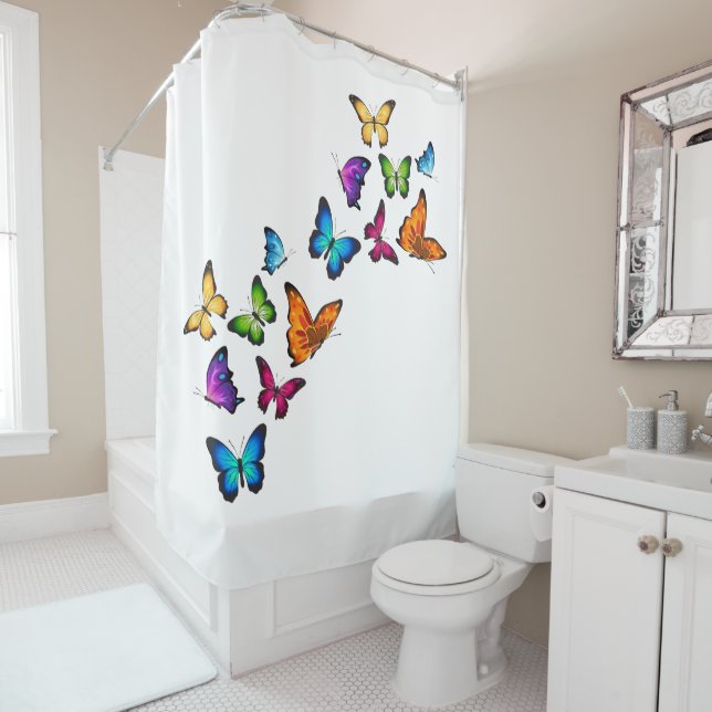 "Butterfly Rainbow " Beautiful Shower Curtain (In Situ)