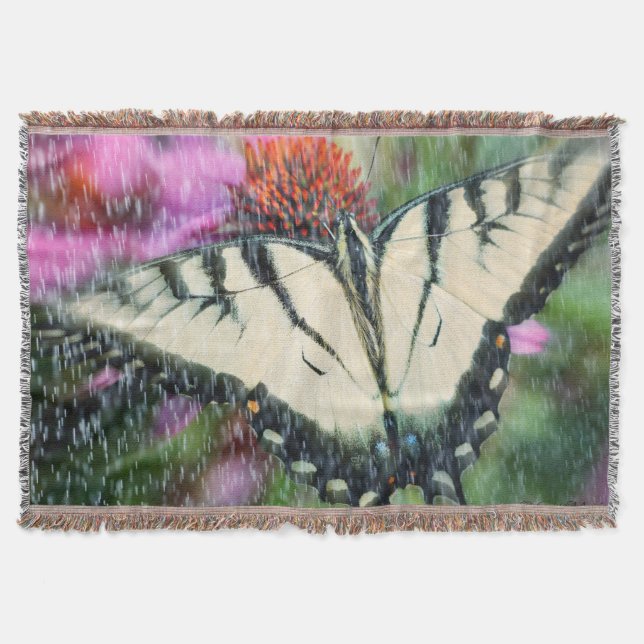 Butterfly & Raindrops Throw Blanket (Front)
