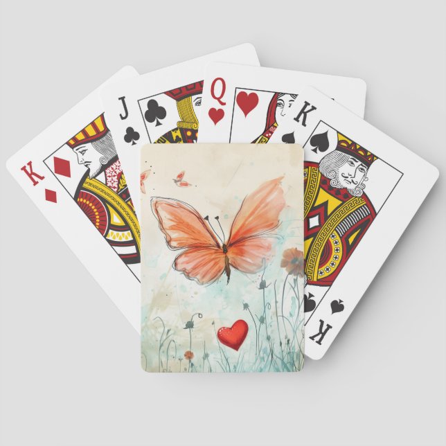 Butterfly & Red Heart Playing Cards (Back)