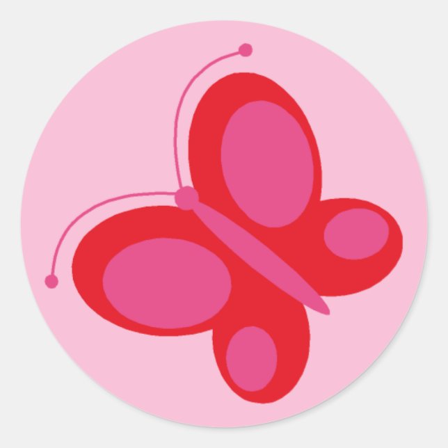 Butterfly [red + pink] classic round sticker (Front)