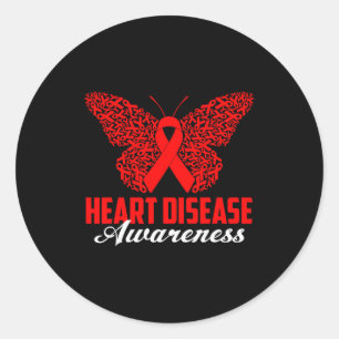 Butterfly Red Ribbon Heart Disease Awareness Month Classic Round Sticker