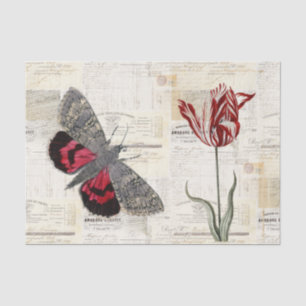 Butterfly Red Tulip Vintage French Tissue Paper