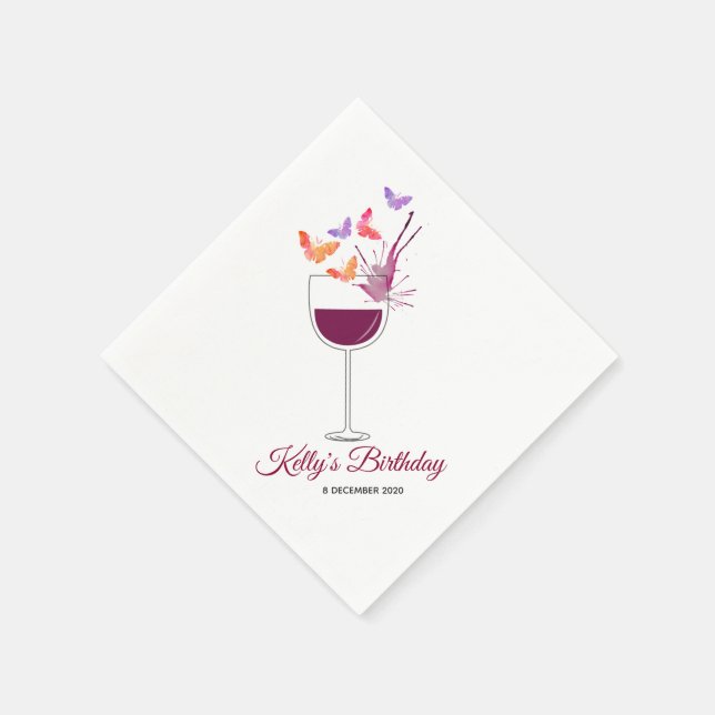 butterfly, red wine, Cocktail Paper Napkins (Corner)