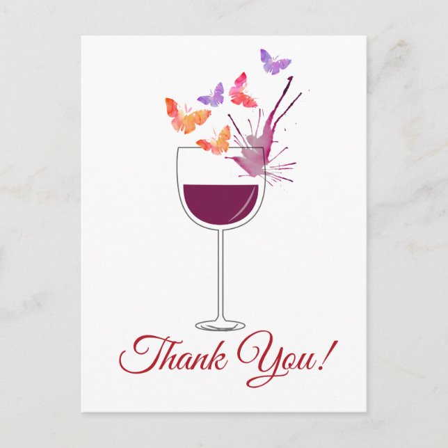 butterfly, red wine, thank you card (Front)