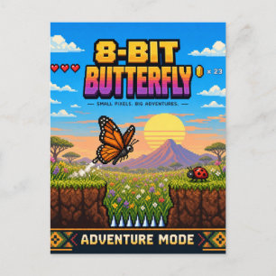 Butterfly, Retro 8-Bit Pixel Art Postcard