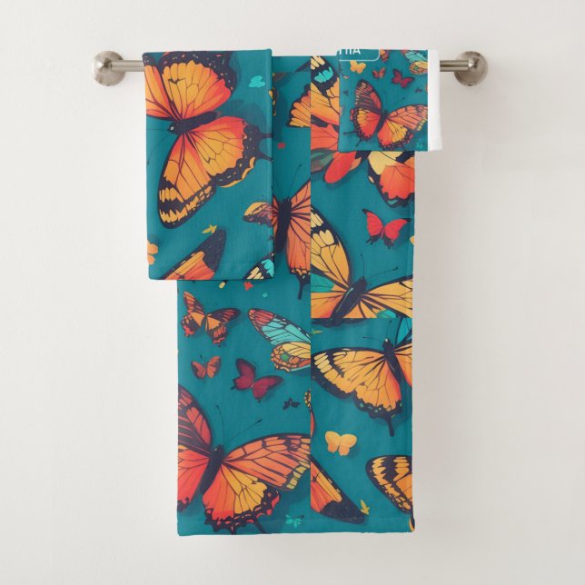 Butterfly Retro Colourful Personalized Pattern Bath Towel Set (Insitu)