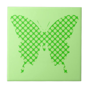 Butterfly, retro dots, shades of lime green tile