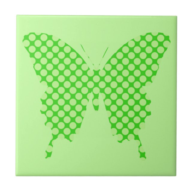 Butterfly, retro dots, shades of lime green tile (Front)