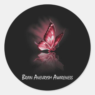 Butterfly Ribbon Brain Aneurysm Awareness Classic Round Sticker