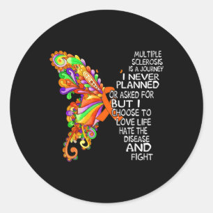 Butterfly Ribbon Multiple Sclerosis Awareness Ms W Classic Round Sticker