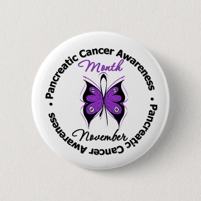 Butterfly Ribbon - Pancreatic Cancer Month 2 Inch Round Button (Front)