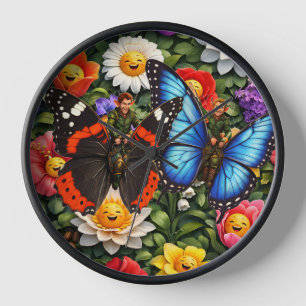 Butterfly riders and smiling garden wall clock