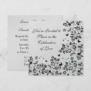 Butterfly Romance / Black And Metallic Silver Invitation