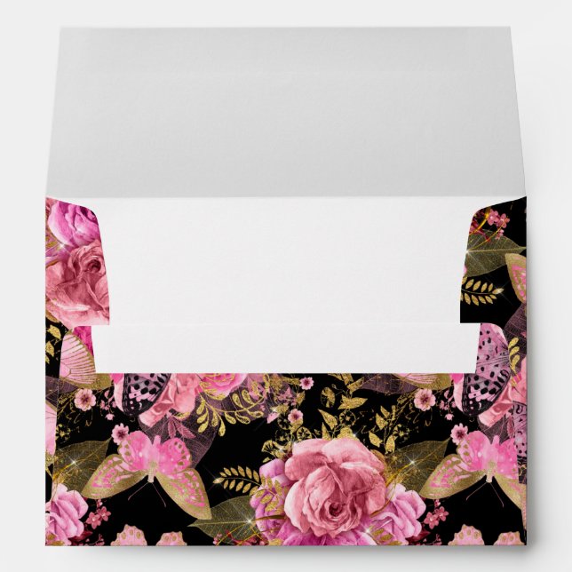 Butterfly Rose Garden Floral Flower Cute Aesthetic Envelope (Back (Bottom))